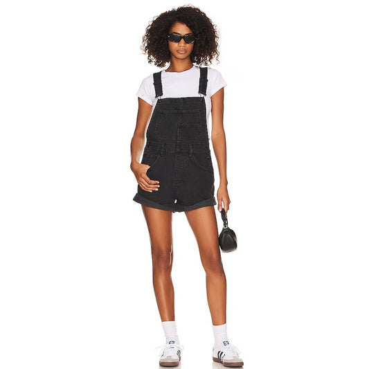 Free People Women's "Ziggy" Shortall Overalls in Mineral Black