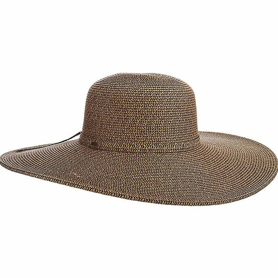 Scala Ladies Newport Coffee & Black Big Brim Straw Sun Hat, OS