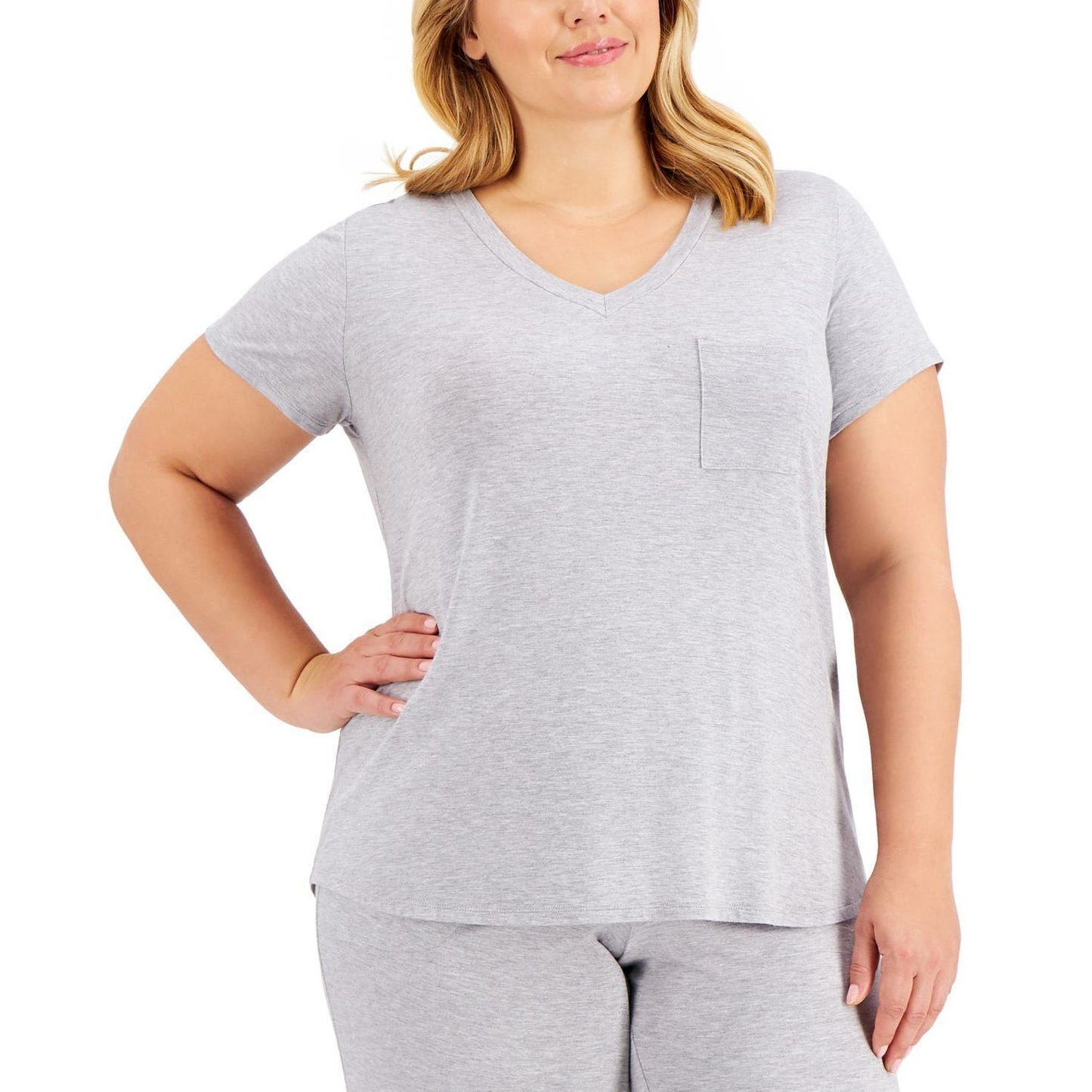 Alfani Ladies Light Heather Gray Short Sleeve Pajama Top