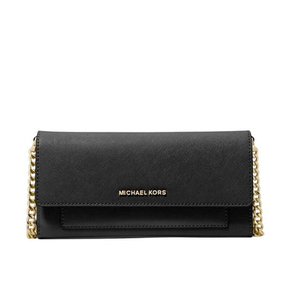 Michael Kors Jet Set Medium Saffiano Leather Convertible Wallet Chain Bag, Black