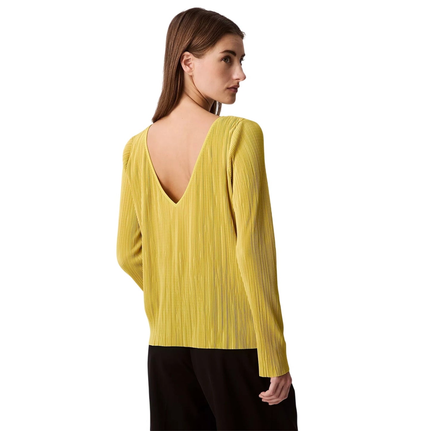 Calvin Klein Women's Plissé Long-Sleeve Top in Warm Olive