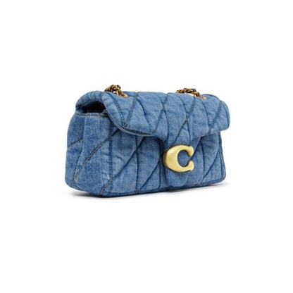 COACH Women's "Tabby 20" Quilted Denim Shoulder Bag in Brass & Indigo Blue