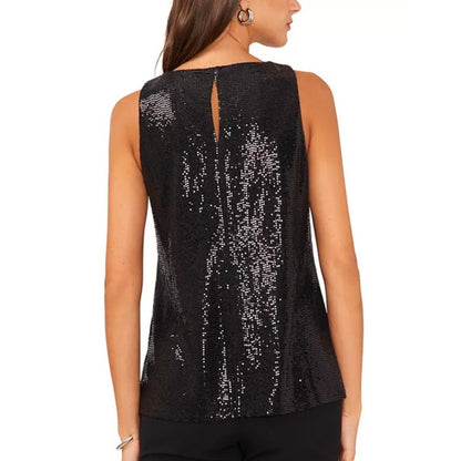 MSK Women's Sequin Keyhole Back Sleeveless Blouse in Black