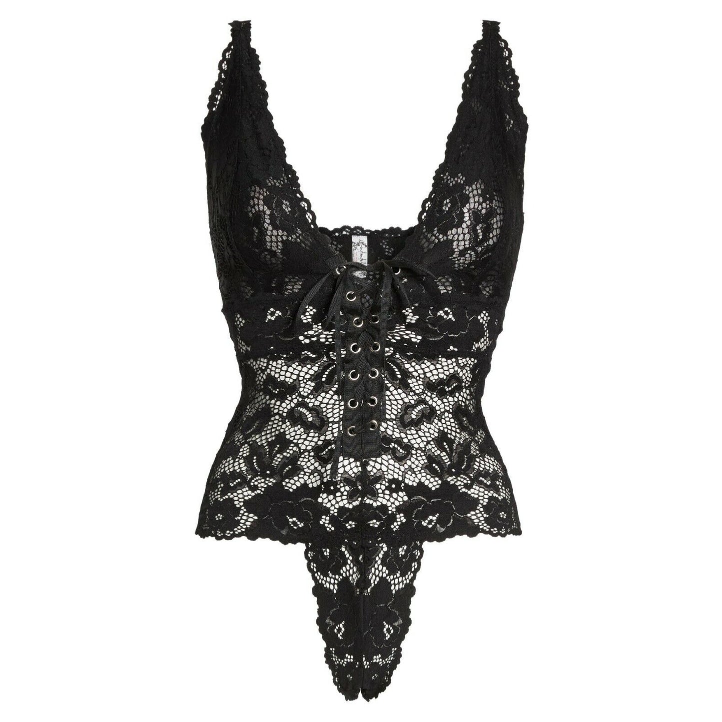 Free People Ladies Black Lace Bodysuit w/ Lace Front Detail