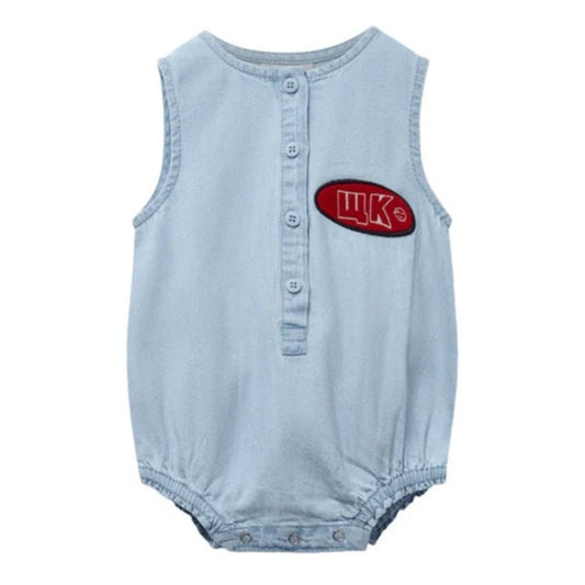 Wynken Co. Girls Chambray Denim Sleeveless Romper Bodysuit, Size 2Y