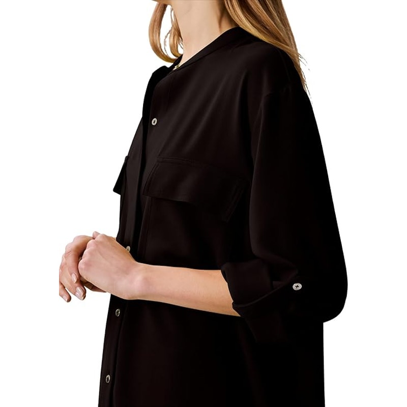 Calvin Klein Women's Crepe Relaxed Button Down Shirt in Black