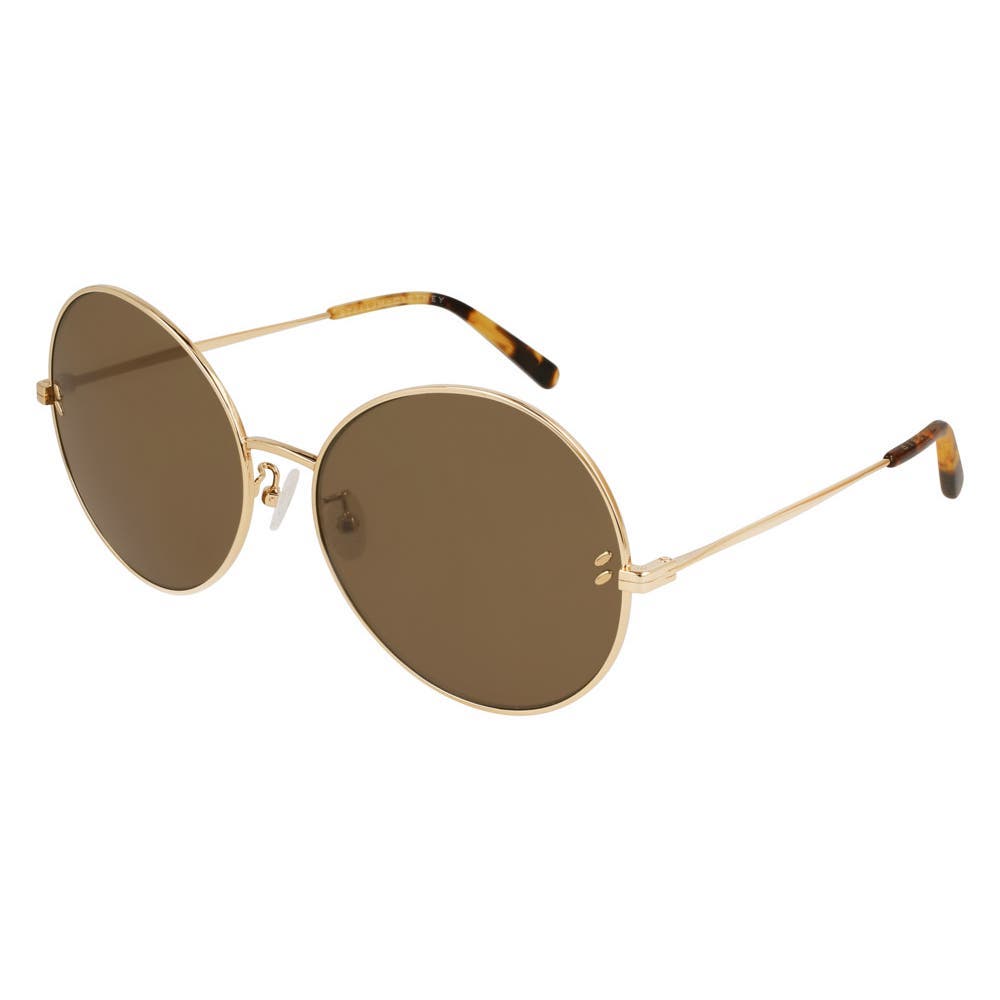 Stella McCartney Round Sunglasses w/ Gold Frames & Brown Lenses, “SC0087SI”