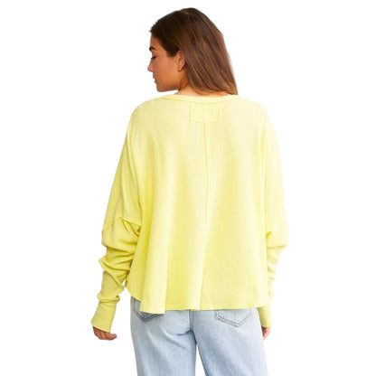Free People Women's "Microphone Drop" Waffle Knit Top in Lemongrass Yellow, S