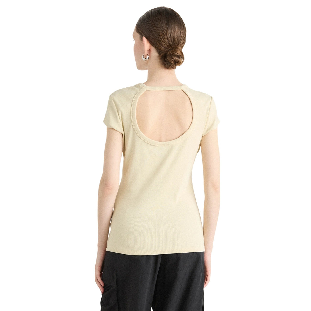 Hugo BOSS Orange Women's Esima Ribbed Cutout Top in Beige