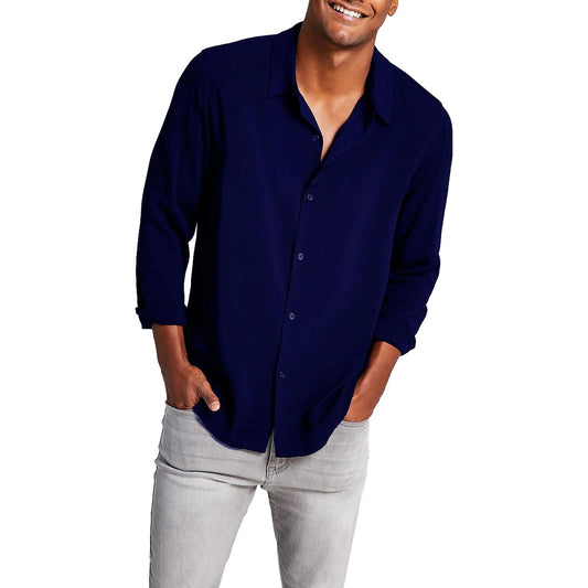 AND NOW THIS Men's Solid Long-Sleeve Resort Shirt In Bright Navy