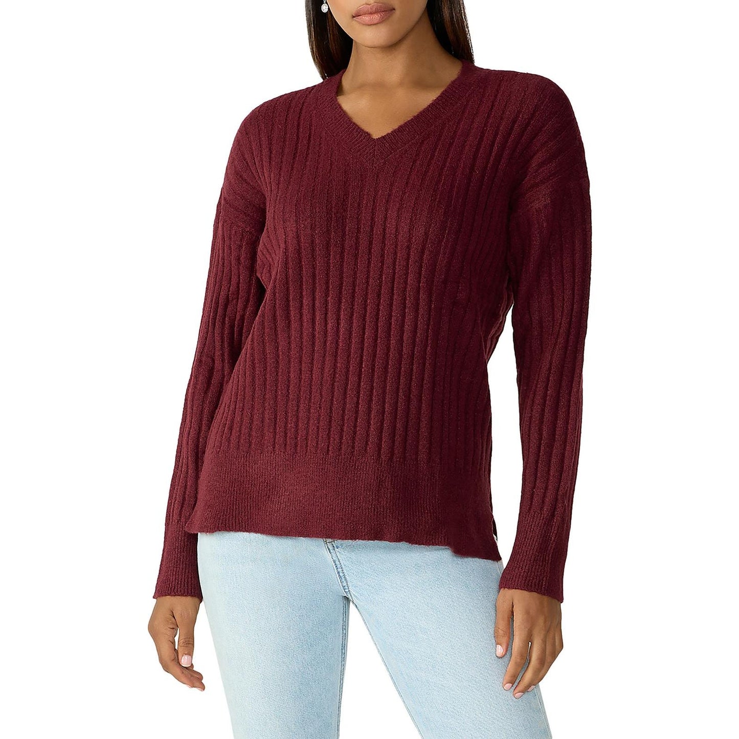 Sanctuary Ribbed Knit Sweater In Dark Plum