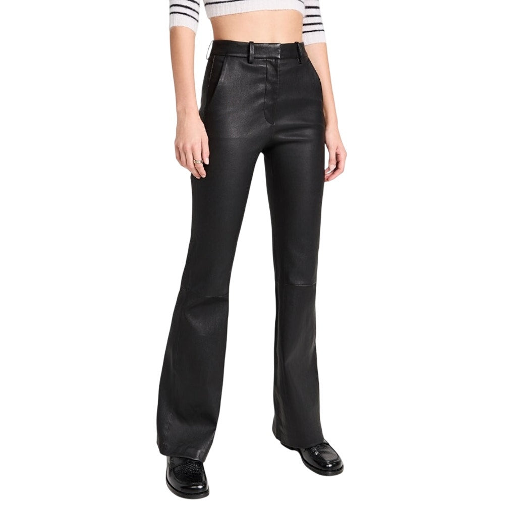 Theory Women's Demitria High-Waist Leather Flared Pants Black, Size 4