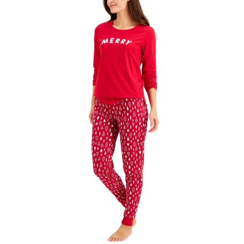 Family Pajamas Matching Women's Merry Snowflake Candy Red Pajamas