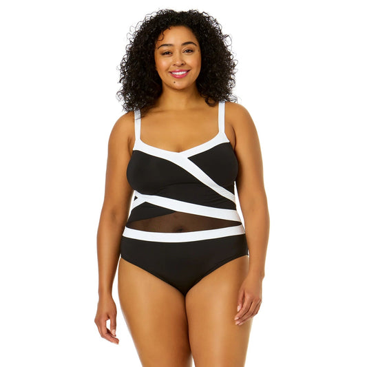 Anne Cole Women's Plus Size Mesh Around Mesh Insert One Piece Swimsuit