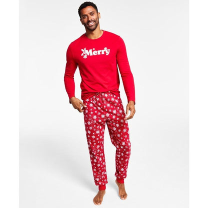 Family Pajamas Matching Men's Merry Snowflake Candy Red Pajamas