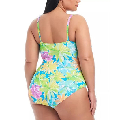 Bleu by Rod Beattie Plus Size Shirred Bandeau Swimsuit In Floral Multi