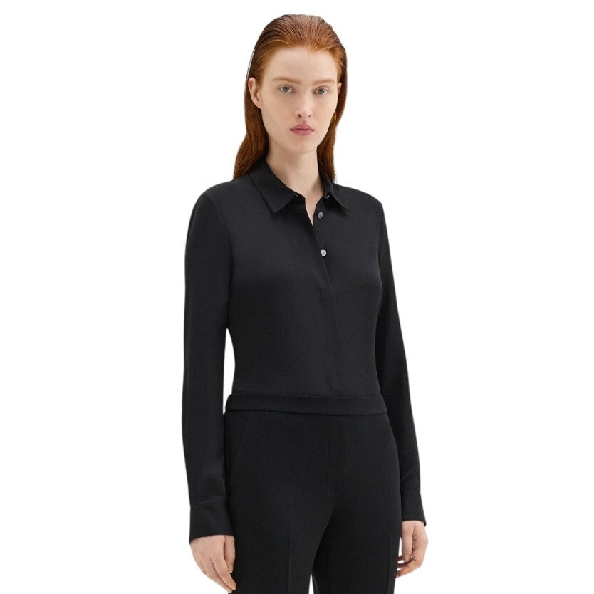 Theory Straight Shirt in Pure Silk Oil Black