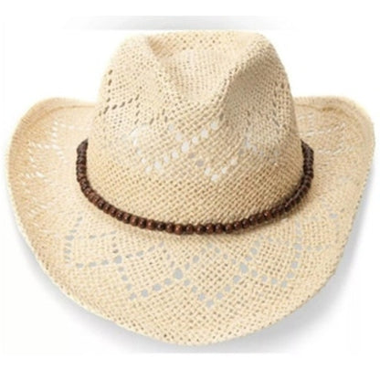 INC International Concepts Ladies Tan Straw Sun Hat w/ Beaded Band, OS