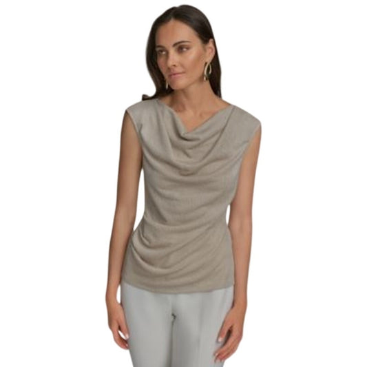 Donna Karan New York Women's Sleeveless Drape Neck Top in Tuscan Gray