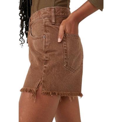 Free People Makai Cotton Cutoff Denim Shorts Washed Chocolate