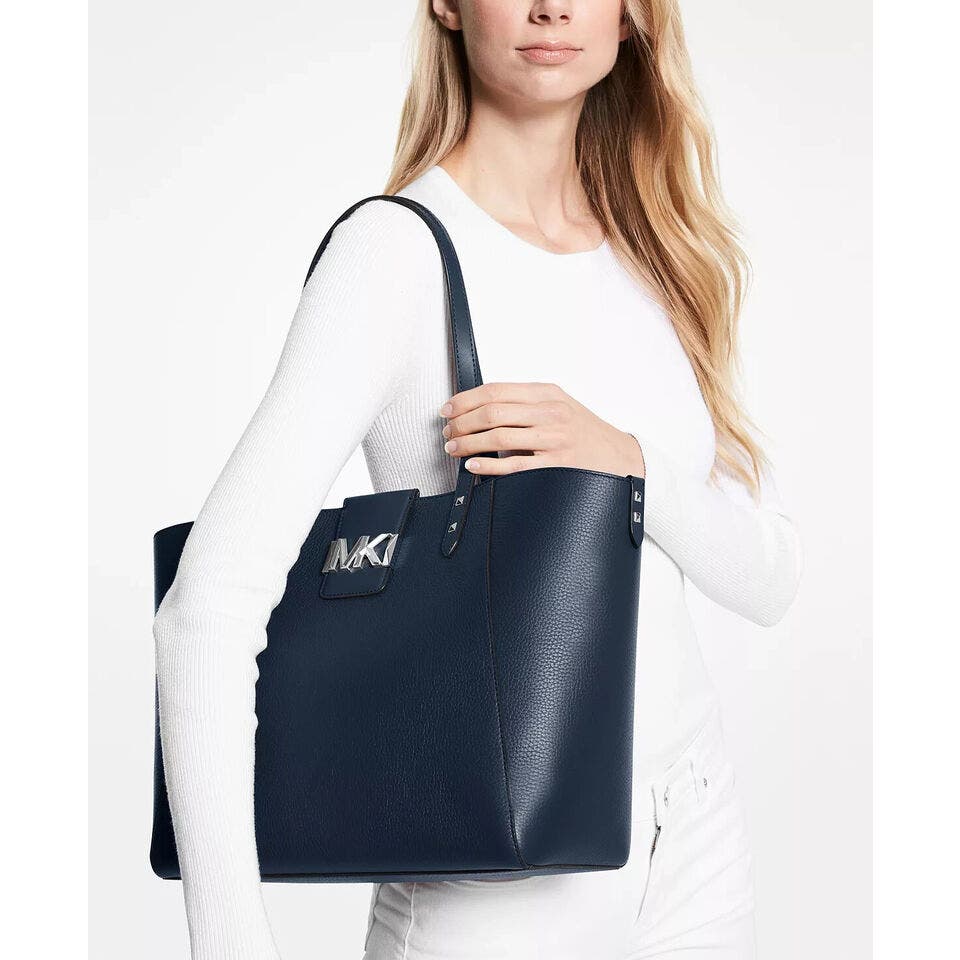 Michael Kors "Karlie" Large Tote Bag, Navy w/ Silver Hardware