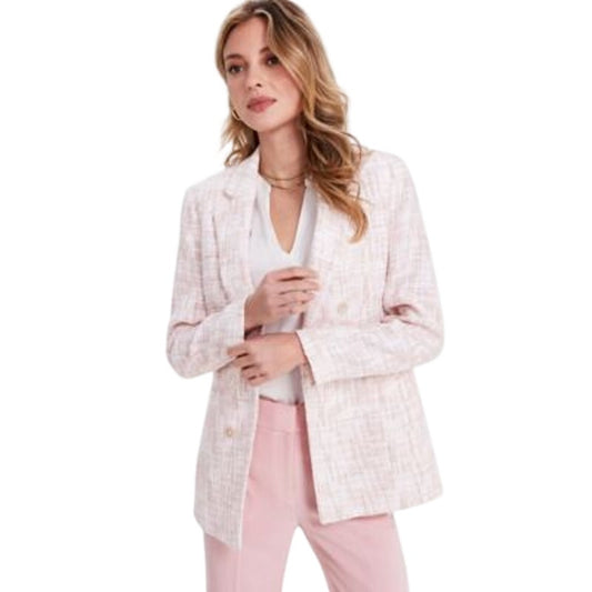 Bar III Women's Tweed Faux Double-Breasted Blazer Jacket in Desert Rose Pink