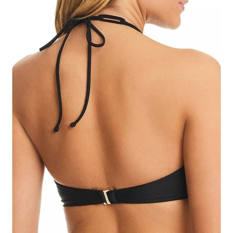 Red Carter Women's Black Bandeau Halter O-Ring Bikini Top in Black