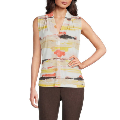 Calvin Klein Women's Printed V-Neck Sleeveless Cami Top in Pink Pepper Multi