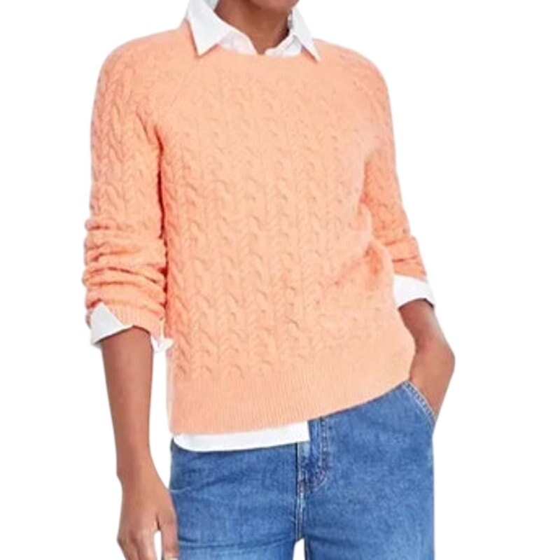 On 34th Women's Cozy Cable-Knit Crewneck Sweater in Melon Ball Orange