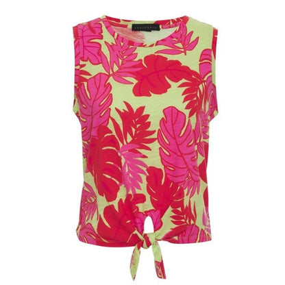 Sanctuary Ladies Pink & Green Neon Palm Leaf Print Sleeveless Tie Front Top