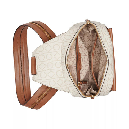 Calvin Klein Millie Signature Convertible Sling Backpack In Vanilla Khaki/Caramel