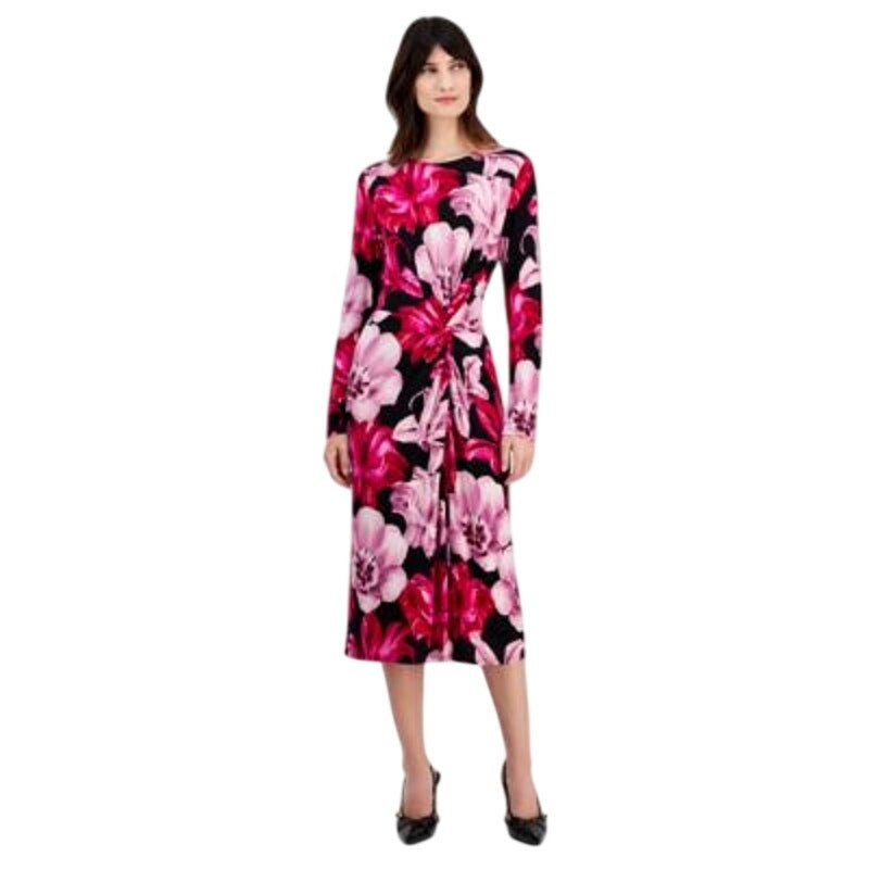 INC International Concepts Women's Printed Long-Sleeve Midi Dress in Bari Bloom