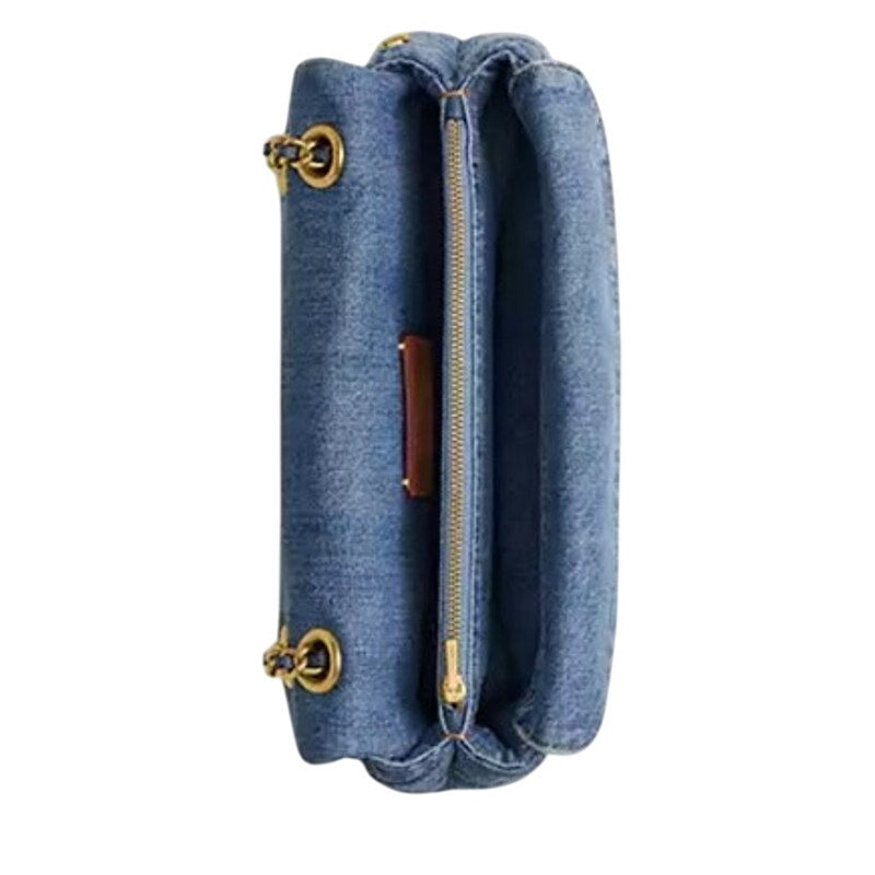 COACH Women's "Tabby 26" Quilted Denim Shoulder Bag in Brass & Indigo Blue