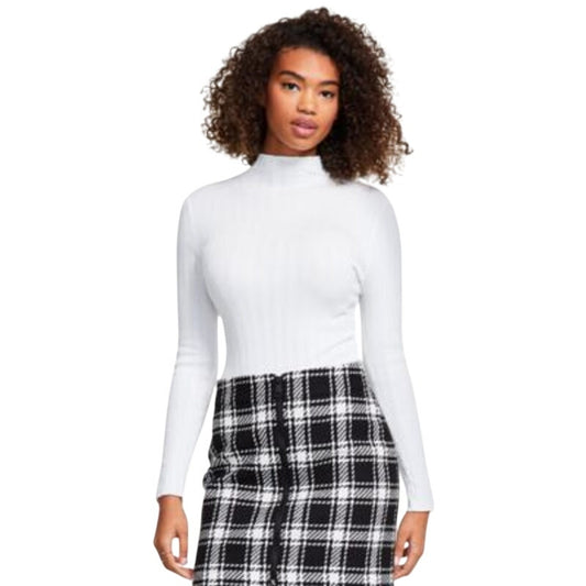 DKNY Jeans Women's Ribbed Mock Neck Bodysuit in Ivory