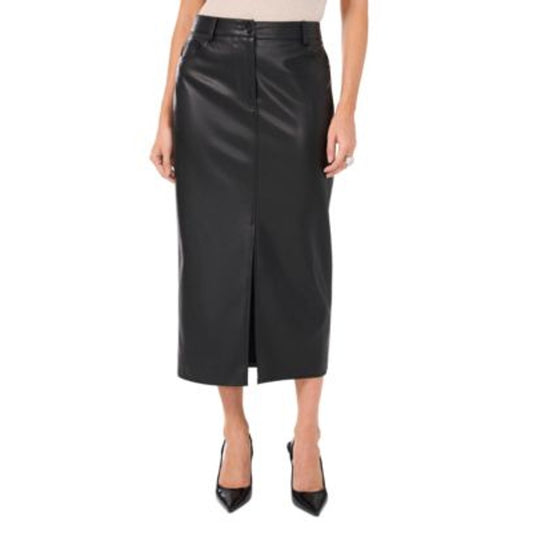 Vince Camuto Women's Faux-Leather Midi Pencil Skirt in Rich Black