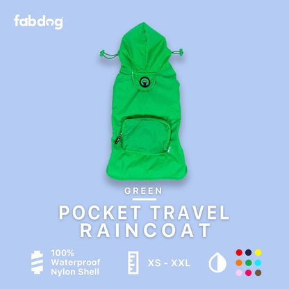 FabDog Bright Green Packable Pet Raincoat Jacket w/ Hood for Cat or Dog