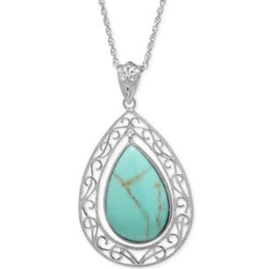R. H. Macy Silver & Turquoise Teardrop Pendant Necklace, NWT!