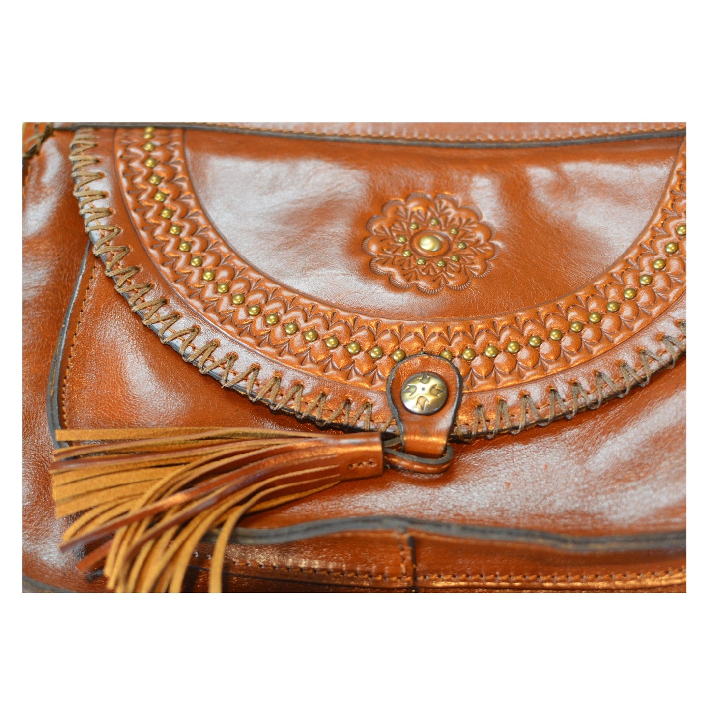 Patricia Nash "Camila" Leather Crossbody in Cognac Brown