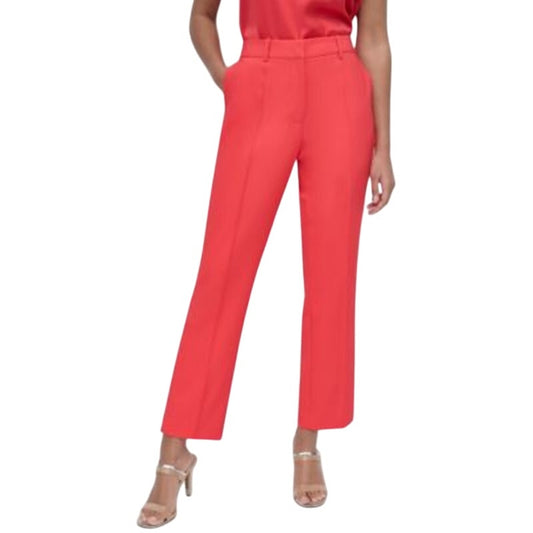 DKNY Women's Piped Straight Leg Mid-Rise Pants in Watermelon Sugar Pink