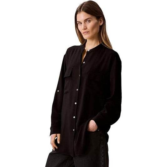 Calvin Klein Women's Crepe Relaxed Button Down Shirt in Black