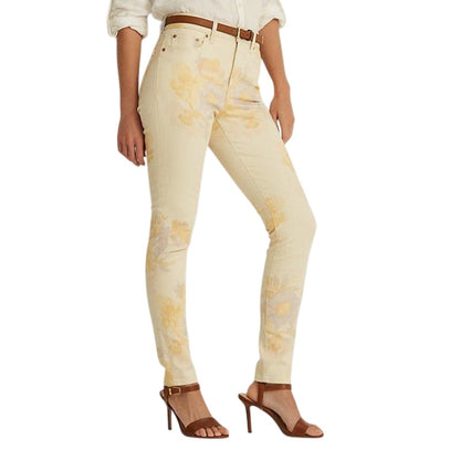 Lauren Ralph Lauren Floral High-Rise Skinny Ankle Jeans Blush Yellow Multi