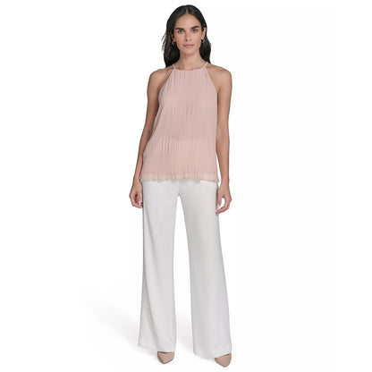 Calvin Klein Women's Pleated Chiffon Halter-Neck Top in Pink Pepper