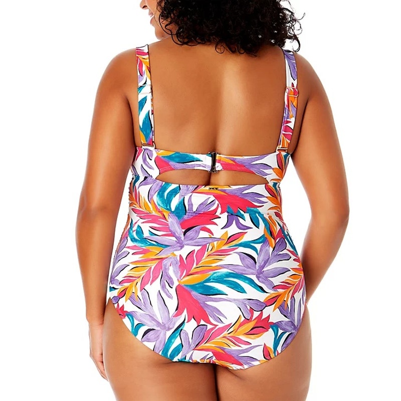 Anne Cole Plus Size Printed Shirred One-Piece Swimsuit In Multi Palm Print