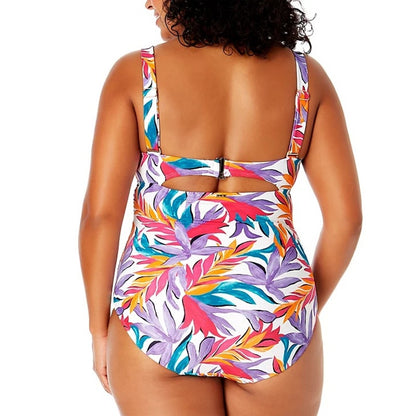 Anne Cole Plus Size Printed Shirred One-Piece Swimsuit In Multi Palm Print