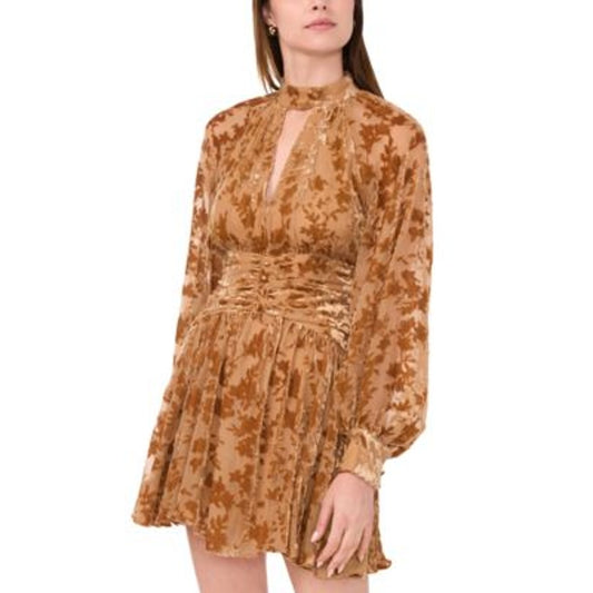 Parker Women's Textured Long Sleeve Cutout-Front Mini Dress in Brown