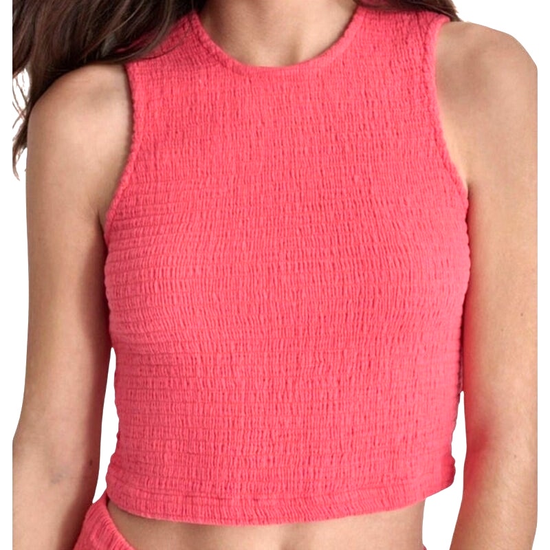 DKNY Jeans Women's Cropped Smocked Cotton Tank Top in Beach Coral Pink