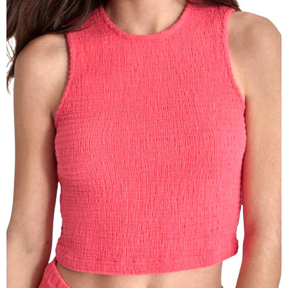 DKNY Jeans Women's Cropped Smocked Cotton Tank Top in Beach Coral Pink