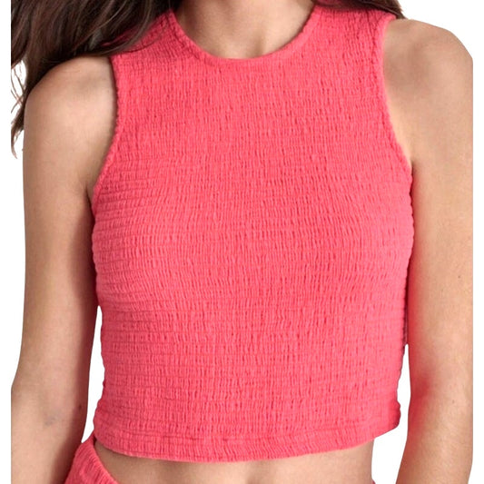 DKNY Jeans Women's Cropped Smocked Cotton Tank Top in Beach Coral Pink