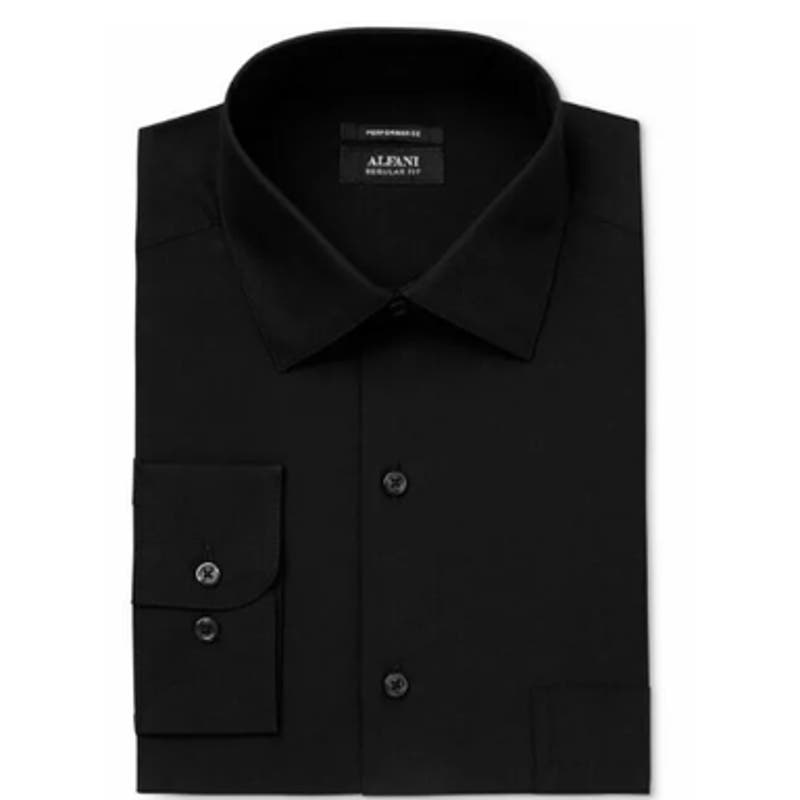 ALFANI, Solid Black Fashion Button Up Shirt, Size Medium Regular Fit, NWT, $55
