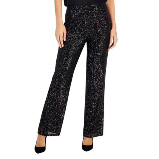 Vince Camuto Women's Pull-On Sequined Flare Pants in Rich Black